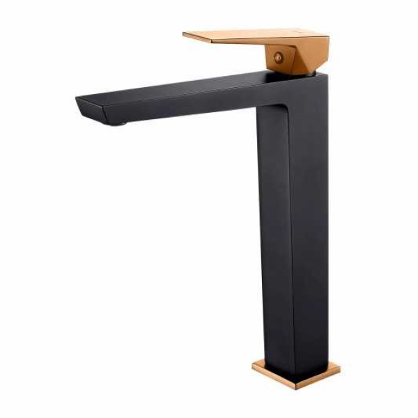 Grifo-monomando-lavabo-alto-Rain-Negro-Oro-Rose